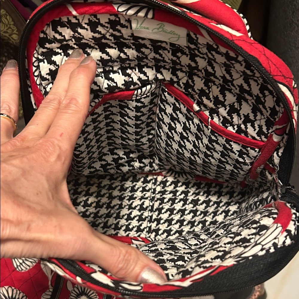 Vera Bradley Red with Black & white Floral Backpack and case - Picture 2 of 6